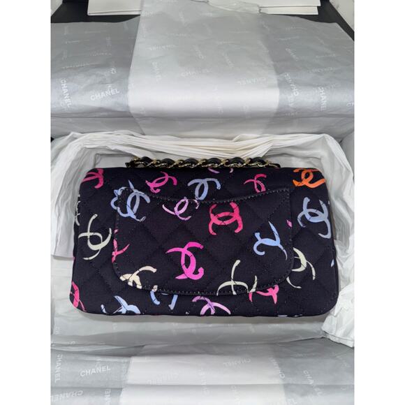 Chanel 24S Navy Blue Printed Logo Mini Flap Rectangle CC Shoulder Crossbody Bag - Picture 10 of 16